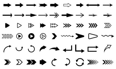 Beyaz arkaplanda izole edilmiş ok simgeleri koleksiyonu