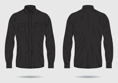 Resmi uzun kol düğmesi gömlek şablonu ön ve arka görünüm
