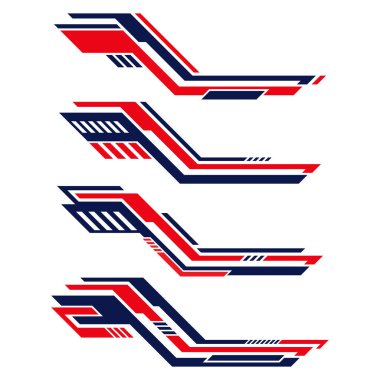 Yarış fütüristik geometrik soyut çizgili araba ambalajlı plastik çıkartmalar.