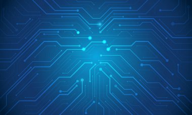 Soyut bilgisayar elektronik devre kartı. Mavi gradyan fütürist teknoloji arka planı.