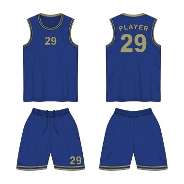 Mavi basketbol forması ön ve arka manzara. Vektör illüstrasyonu