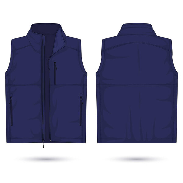 Modern vest mockup front and back view. Vector illustration