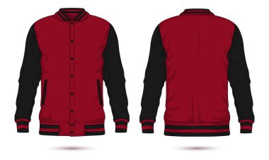 Kırmızı ve siyah takım ceketi. Ön ve arka manzara.