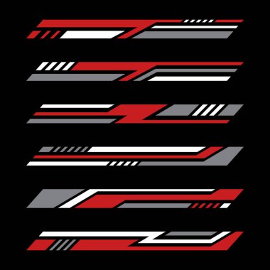 Soyut yarış geometrik çizgili araba ambalaj etiketleri koleksiyonu