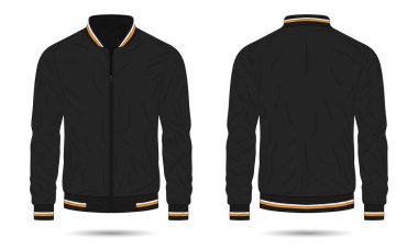 Black men's bomber jacket mockup front and back view clipart