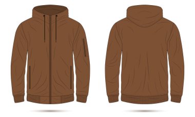 Kahverengi kapüşonlu bombacı ceketi. Ön ve arka manzara.