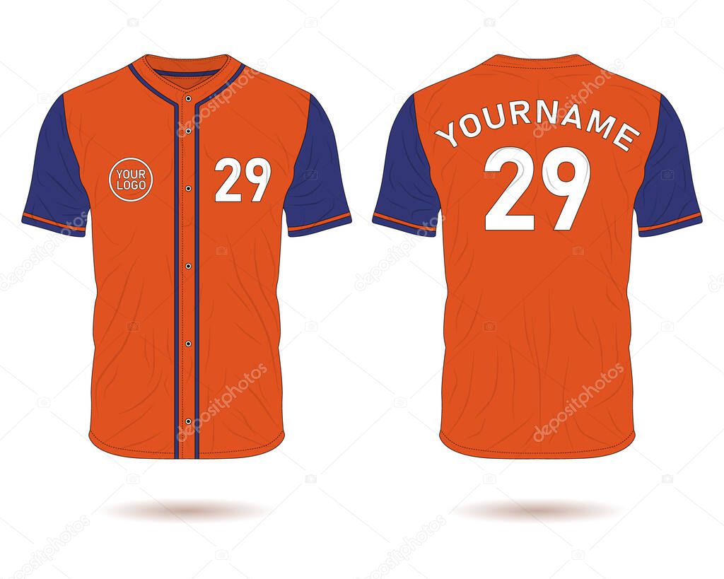 Orange and blue baseball jersey uniform mockup