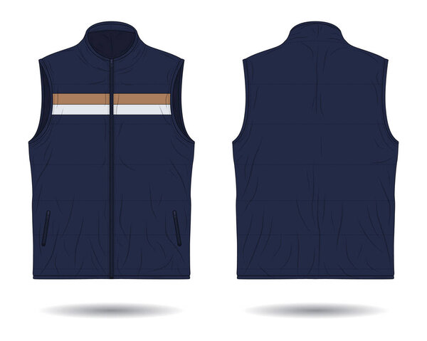Modern blue padded vest mockup front and back view