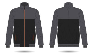 Siyah ve gri bombacı ceketi. Ön ve arka görünüm.