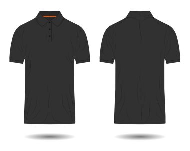 Siyah polo tişört. Ön ve arka görünüm.