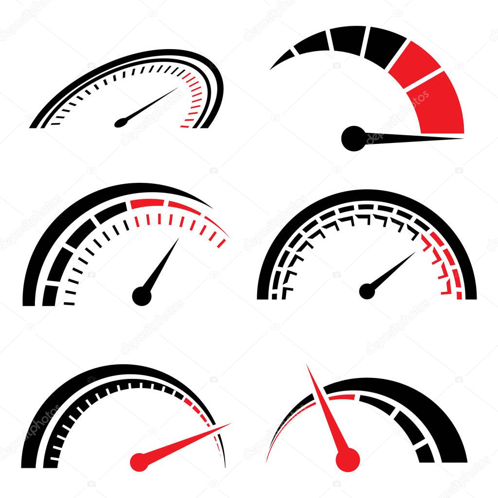 Different speedometer logo collection. Racing speed symbols