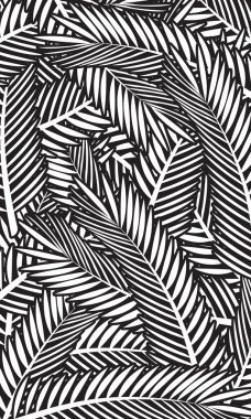 Yaprak desenli soyut monokrom duvar kağıdı