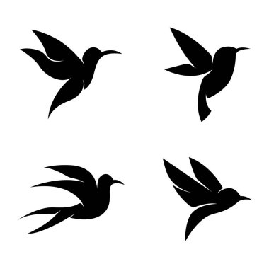 Farklı kuş silueti logosu koleksiyonu, sinekkuşu logosu. Vektör ilüstrasyonu