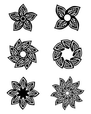 Soyut çember şekil klasik çiçek dekorasyon ikonu koleksiyonu