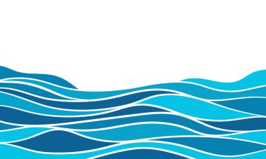 Mavi dalgalı deniz suyu yüzeyi düz tasarım illüstrasyon arka planı