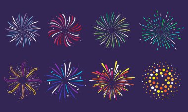 Farklı renkli havai fişek örneklerinin koleksiyonu