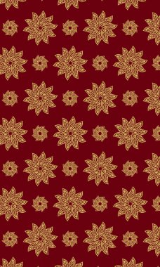 Kırmızı arkaplanı olan altın rengi çiçek desenli zarif bir duvar kağıdı.