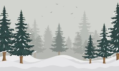 Karlı çam ormanlarında kış manzarası