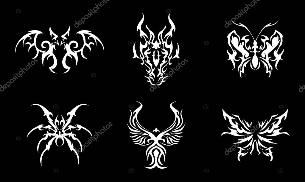 Collection of abstract animal tribal tattoo variations. Vector illustration