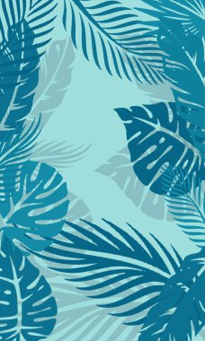 Soyut mavi tropikal yapraklar boş duvar kağıdı