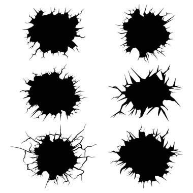 Farklı illüstrasyonların koleksiyonu duvarı çatlattı ve yıktı