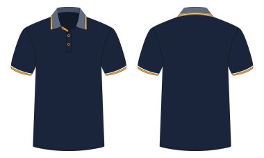Lacivert polo tişört. Ön ve arka manzara.