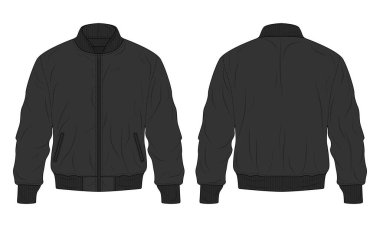 Siyah bombacı ceketi ön ve arka görünüm şablonu