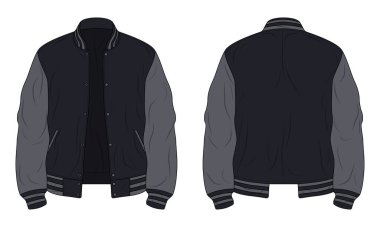 Siyah ve gri takım ceketi. Ön ve arka manzara.