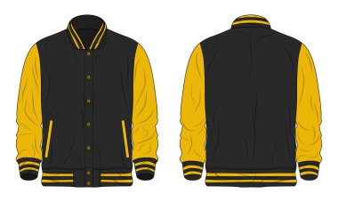 Siyah ve sarı takım ceketi. Ön ve arka manzara.