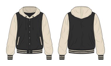 Siyah ve bej kapüşonlu takım ceketi şablonu