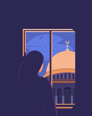 Camdan kadın silueti görünümlü cami tasviri