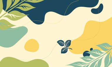 Organik şekiller ve çiçek elementleriyle soyut botanik bileşimi