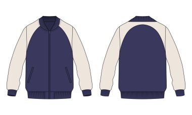 Mavi ve bej takım ceketi şablonu ön ve arka görünüm