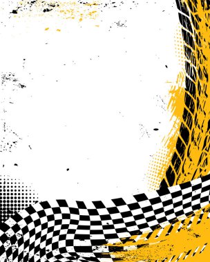 Karalanmış bayrak grunge arka plan, araba yarışı, lastik izleri