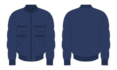 Lacivert bombacı ceketi ön ve arka görünüm şablonu