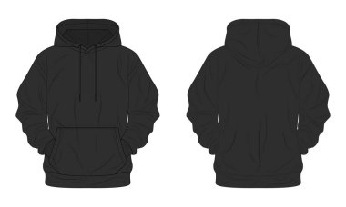 Siyah kapüşonlu şablon ön ve arka görünüm