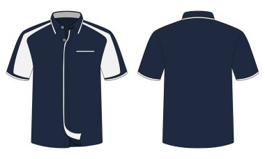 Donanma mavi ve beyaz ofis üniforması modeli.