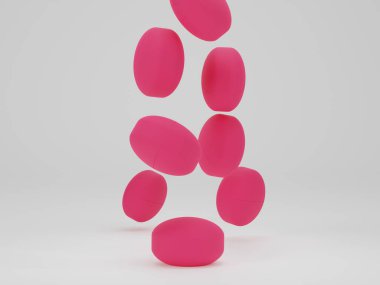 3D render, ilaç hapları grubu mavi arka planda fotokopi alanı, ilaç kavramları, ilaç kavramları, ilaç hapları ve kapsülleri..