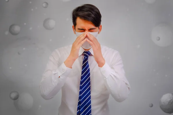 Asiatiska Mannen Bär Masker För Att Skydda Damm Och Luftföroreningar — Stockfoto