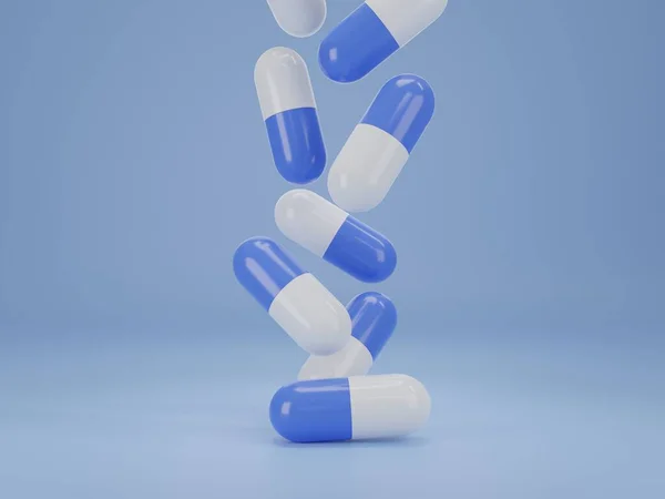 Podání Skupina Léků Pilulky Tablety Kapsle Modrém Pozadí Kopírovacím Prostorem — Stock fotografie