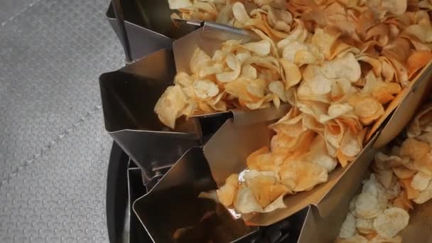 Les Croustilles Frites Finissent Sur Tapis Roulant Industriel Dans Une — Video