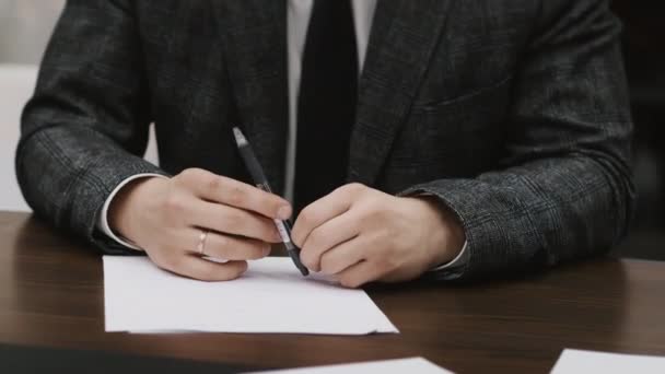 Close Businessmans Hands Pen His Hands — Vídeos de Stock