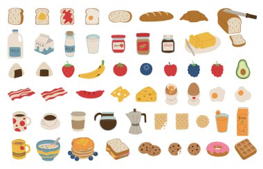 Kahvaltı Koleksiyonu 1 beyaz arka planda sevimli, vektör illüstrasyonuName
