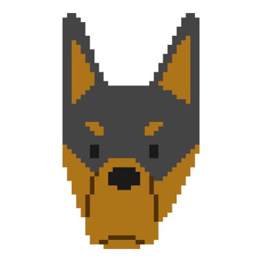 Doberman Baş Pikseli 1 beyaz arka planda sevimli, vektör illüstrasyonu.