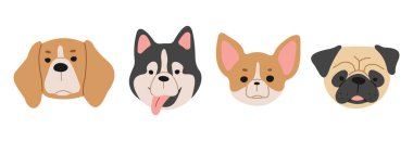 Dog Heads 2 beyaz arka planda sevimli, vektör illüstrasyonu.