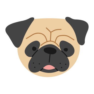 Pug Head 1 beyaz arkaplanda sevimli, vektör illüstrasyonu.