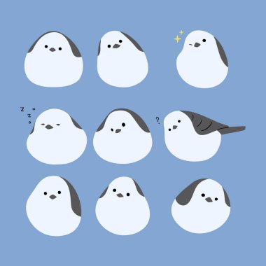 long tailed tit or shima enaga 1 cute on a blue background, vector illustration