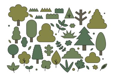 Beyaz arkaplanda ağaç bitkisi 2 sevimli ekleme çizgisi, vektör illüstrasyonu. 