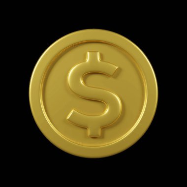 Madeni para 1, siyah zemin, vektör 3-D. 