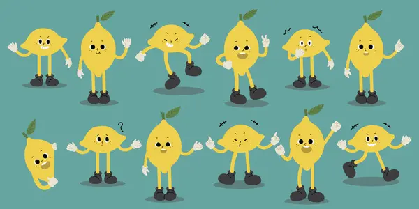 Lemon Cute Character Collection Illustrazione Vettoriale — Vettoriale Stock